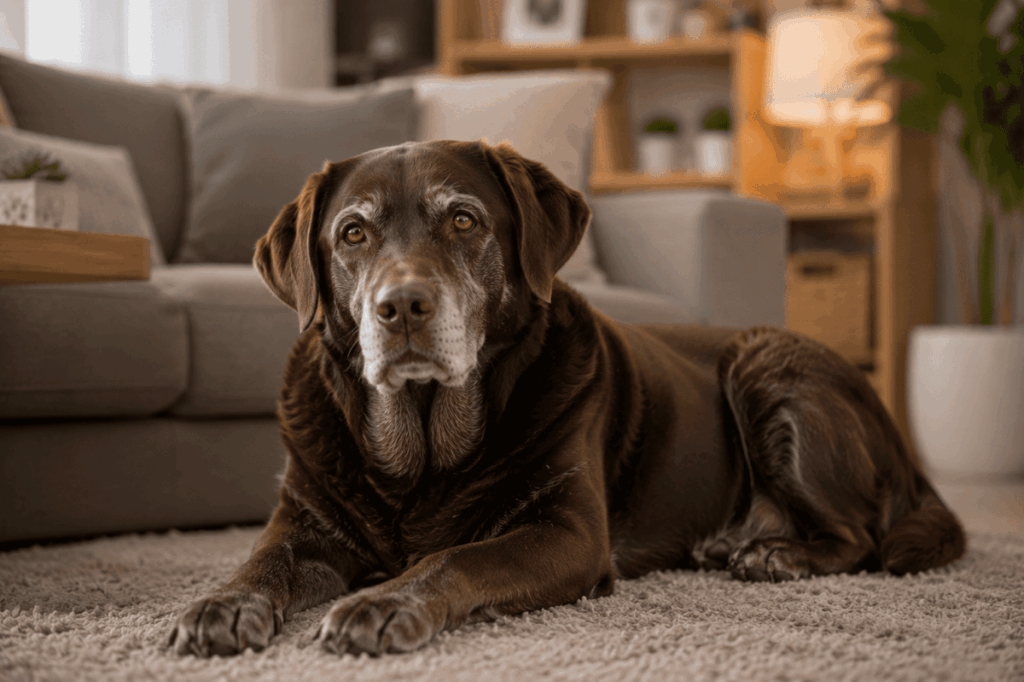 Lebenserwartung beim Labrador – Wie alt werden Labradore? 5 Älterer Labrador entspannt zuhause