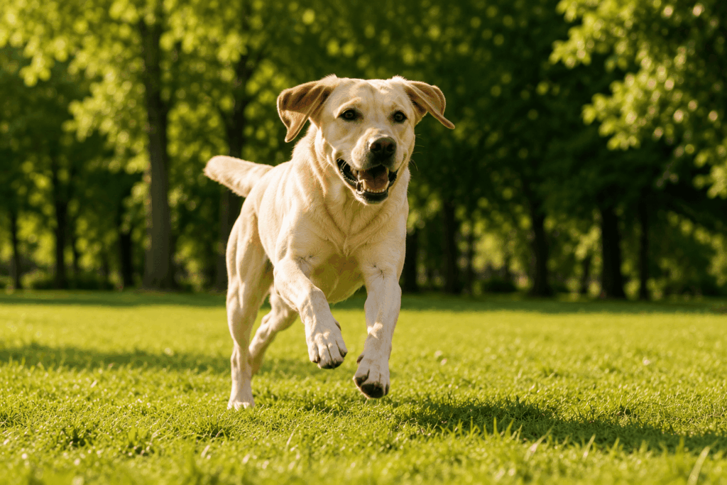 Ernährung 2 Aktiver schlanker Labrador beim Spielen