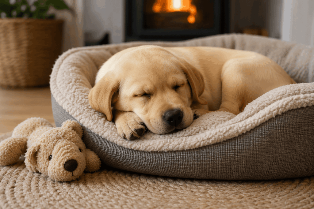 Labrador Welpen – Der komplette Guide für einen perfekten Start 2 Labrador Welpe schläft im Hundebett