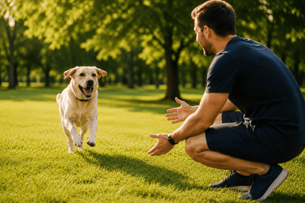 Labrador beim Training mit Besitzer