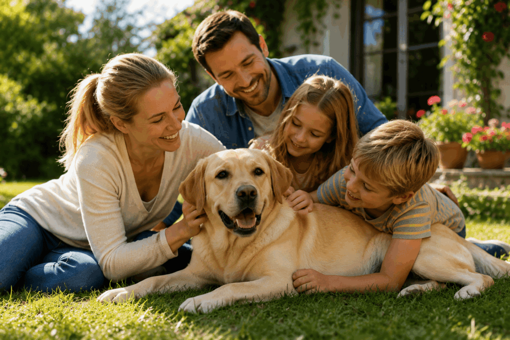 Labrador mit Familie und Kindern