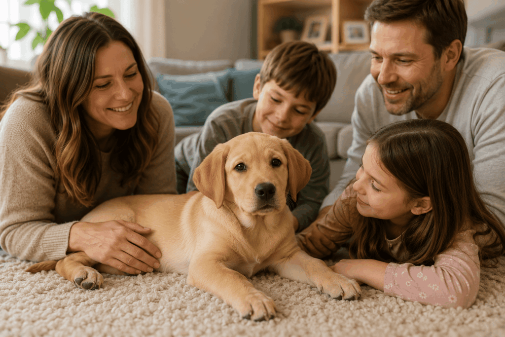 Labrador Welpen – Der komplette Guide für einen perfekten Start 4 Ruhiger Labrador Welpe mit Familie