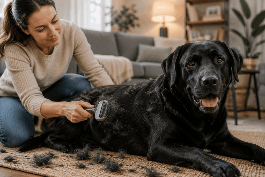 Schwarzer Labrador während des Fellwechsels